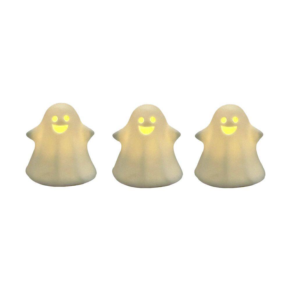 LUMABASE 3 in. Battery Operated Ceramic Halloween Ghosts-Set of 3