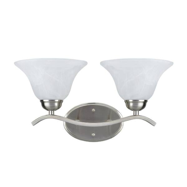 Aspen Creative Corporation 2-Light Satin Nickel Vanity Light with Frosted Glass Shade