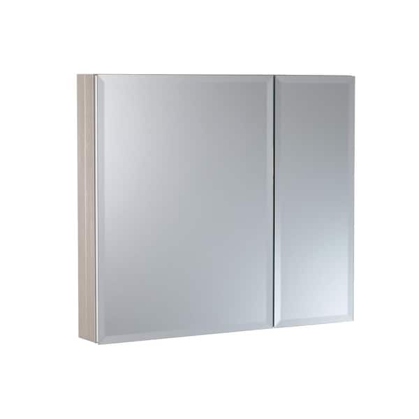 Reflections 30 in. W x 26 in. H Rectangular Aluminum Double Door Medicine Cabinet with Mirror in Brushed Nickel