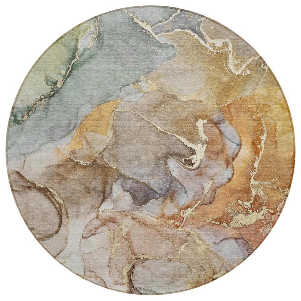 Gray and Gold 8 ft. Round Abstract Indoor / Outdoor Area Rug price history on PriceWatchPro
