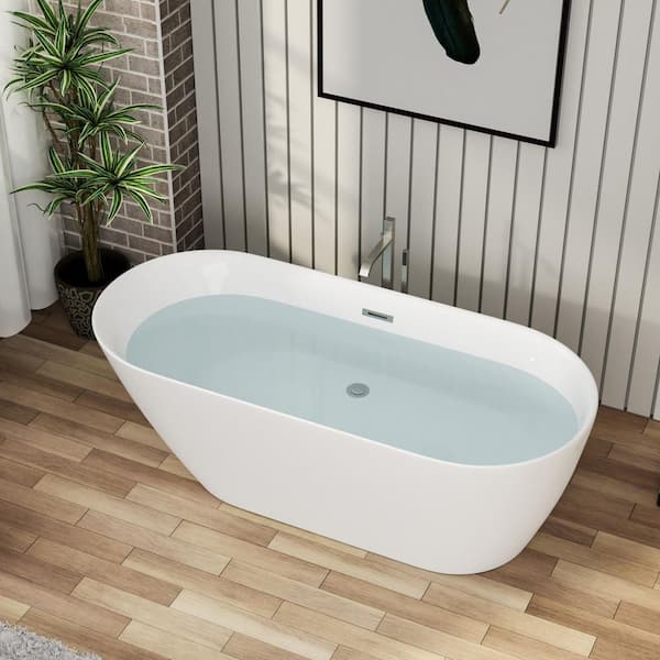 67 in. x 29.1 in. Soaking Bathtub with Center Drain in Gloss White with Chrome Overflow and Pop-Up Drain