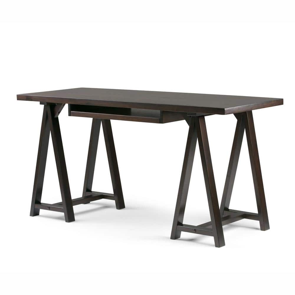 Modern Industrial 60'' Dark Chestnut Brown Wood Office Desk with Keyboard Tray
