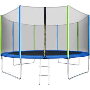 Viraha 14 ft. Round Outdoor Trampoline for Kids with Safety Enclosure Net, Ladder and 8 Wind Stakes