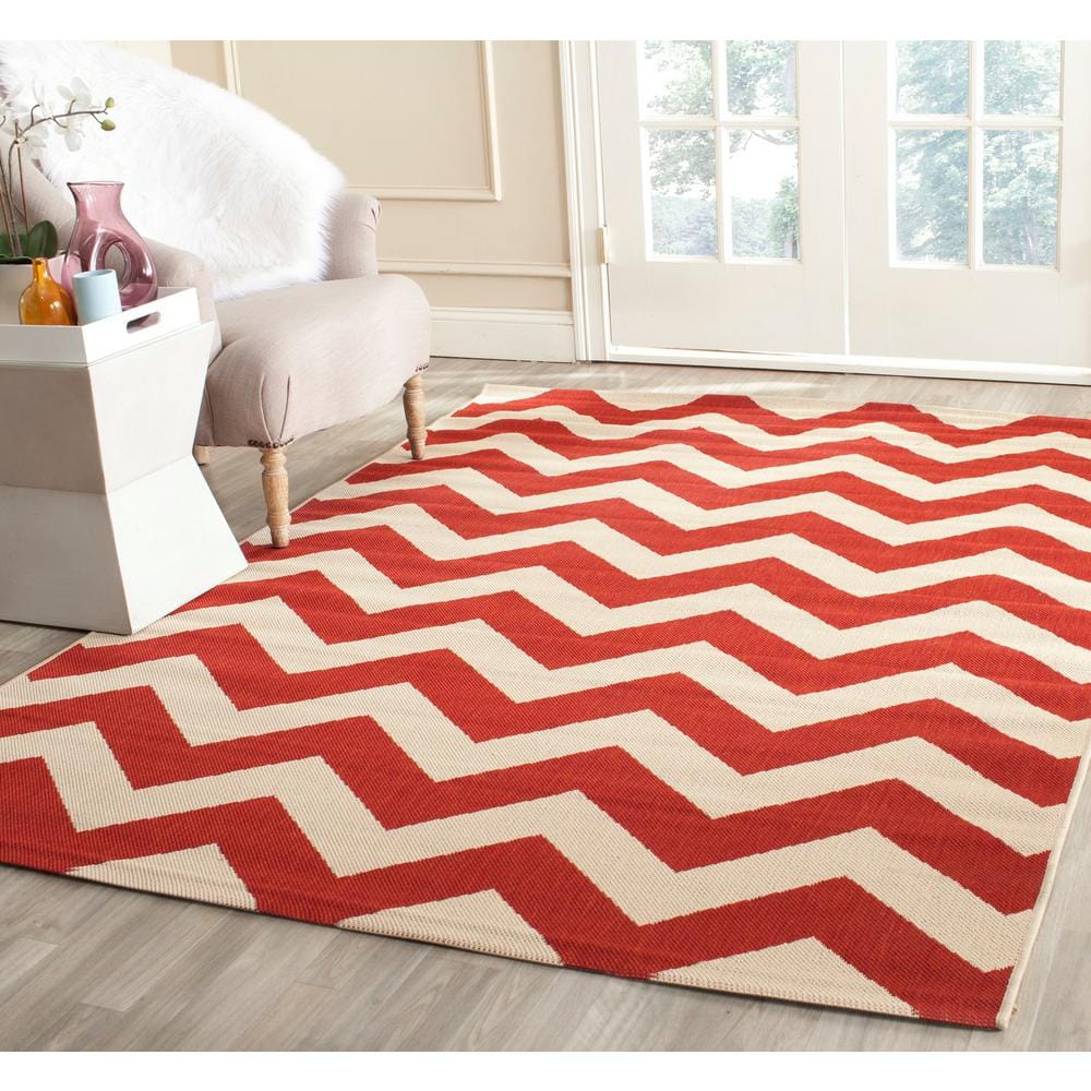 Contemporary Red Chevron 44"x24" Easy-Care Outdoor Rug
