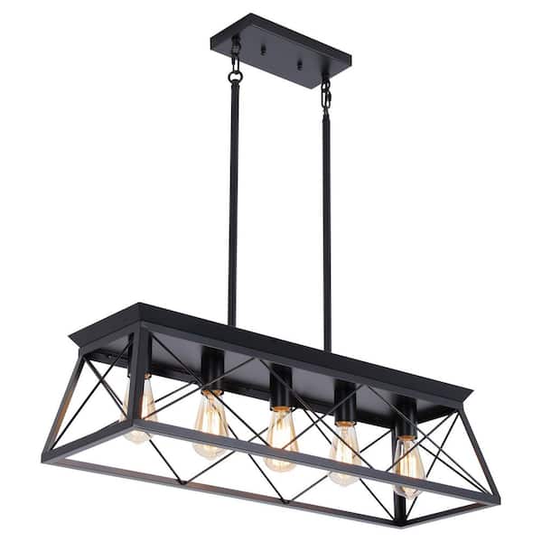 Keazile Industrial Series 5-Light Chandelier, Matte Black Finish, Modern Shape, Suitable for Living/Dining Room