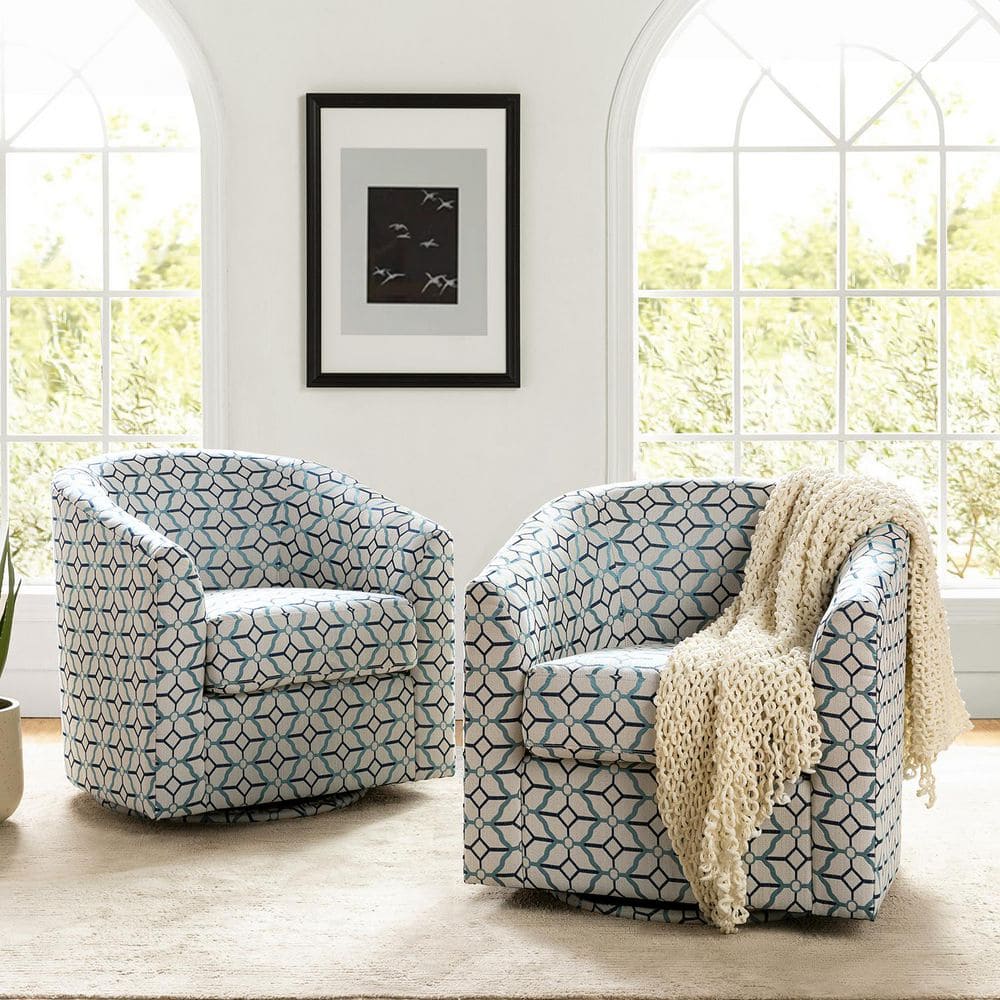 ARTFUL LIVING DESIGN Antonia Navy Barrel Chair With Metal Swivel