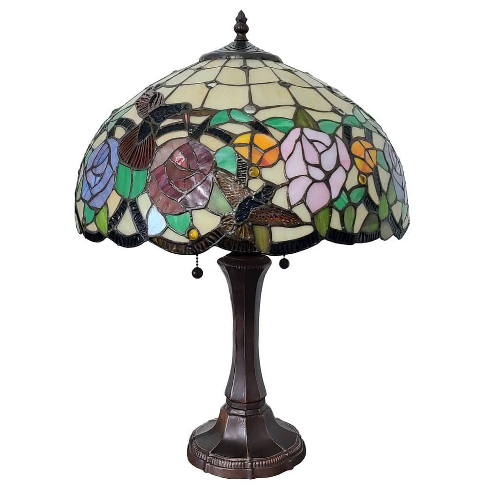 23" Bronze Tiffany Style Stained Glass Table Lamp