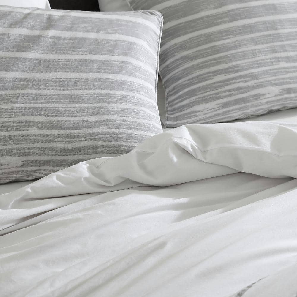 King Grey Cotton Abstract Stripe Duvet Cover Set