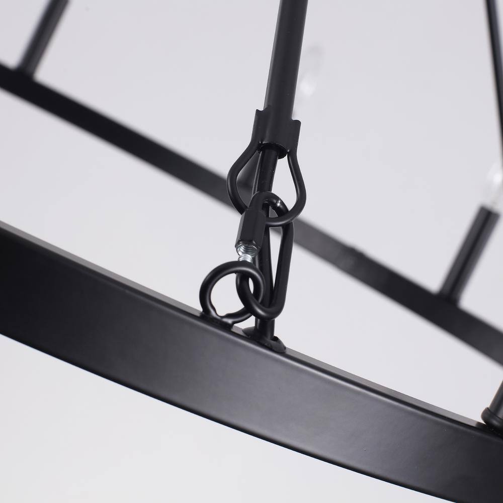 Matte Black 12-Light Candle Wagon Wheel Chandelier