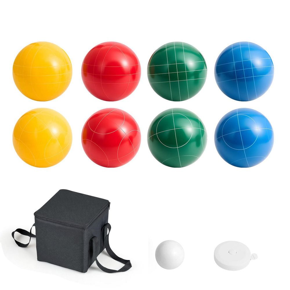 Bocce Ball Set, 107mm, 8 Resin Balls, Pallino, Carrying Bag, Measuring Rope, 4 Colors, for 2-8 Players, Lawn/Beach Game