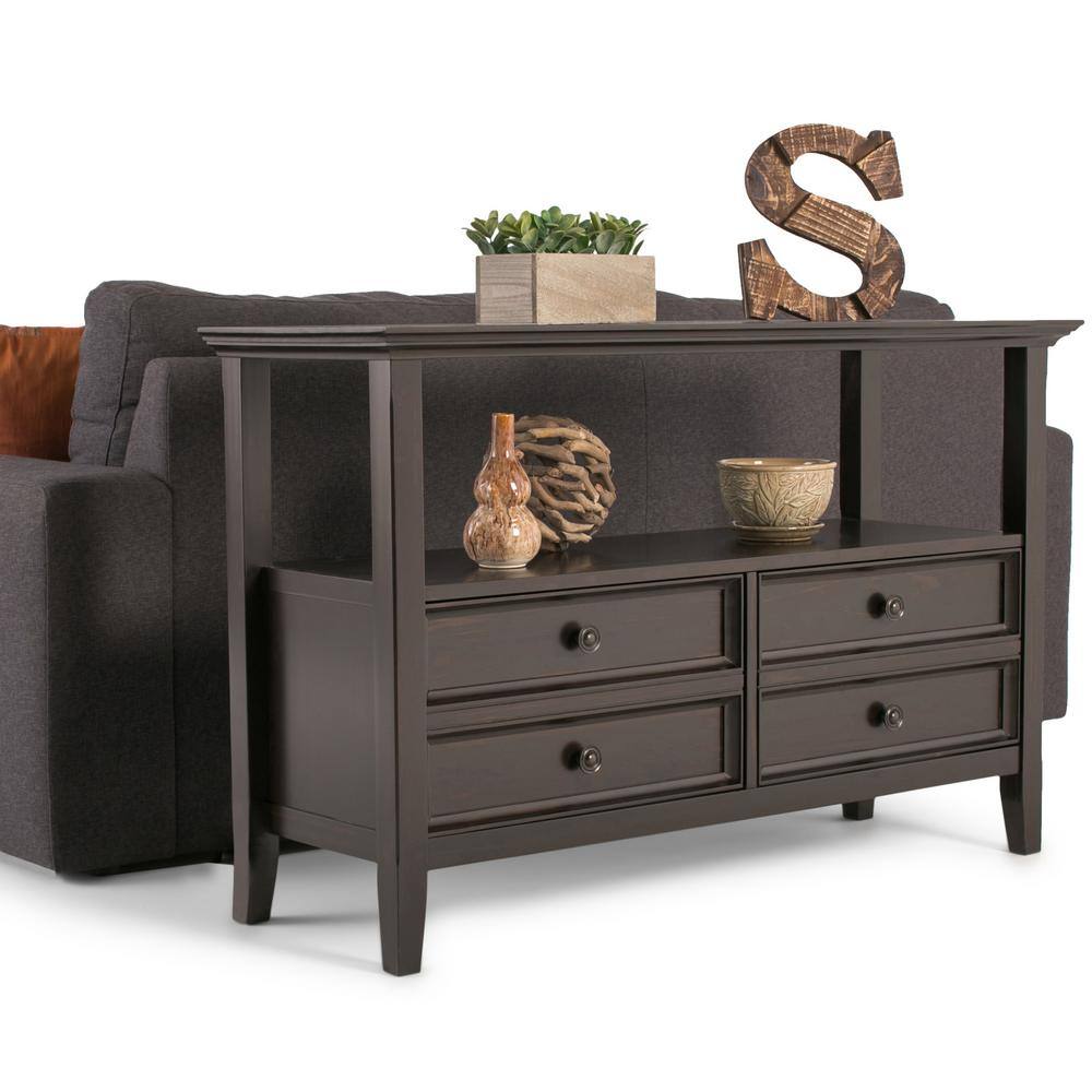 Hickory Brown Solid Wood Console Table with Storage Drawers