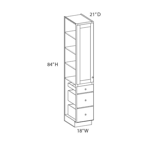 Unbranded Norfolk Shaker 18 in. W x 84 in. H x 21 in. D in Painted White Plywood Assembled Bath Linen Cabinet w/(3) Drawers