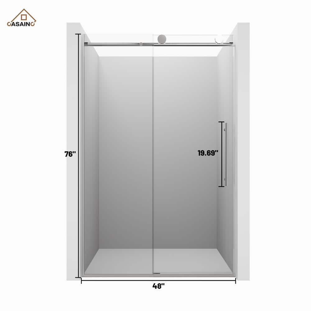 48" x 76" Frameless Chrome Sliding Shower Door with Clear Glass