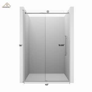 48 in. W x 76 in. H Sliding Frameless Shower Door in Chrome Finish with Clear Glass Soft-closing Silent Door