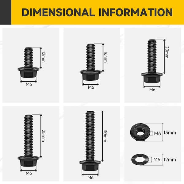 224-Piece Metric Flanged Hex Head Bolt Kit, M6 Bolts, Nuts and Washers, Grade 10.9 Carbon Steel, Various Sizes