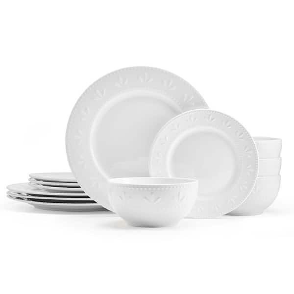 Maddy 12-Piece White Porcelain Dinnerware Set, Service for 4