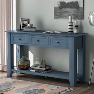55.1 in. Blue Rectangle Wood Console Table with 3 Drawers and Bottom Shelf