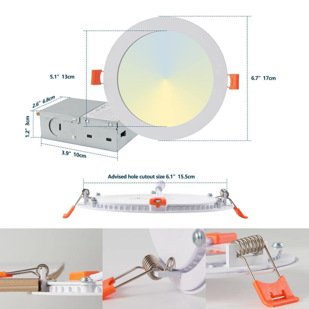 6.7-inch White Aluminum Ultra-Thin LED Recessed Ceiling Lights, 12-Pack