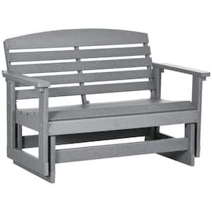 2-Person Gray 50 in. Plastic Outdoor Glider Bench Patio Swing Rocking Chair Loveseat w/Slatted for Backyard Garden Porch