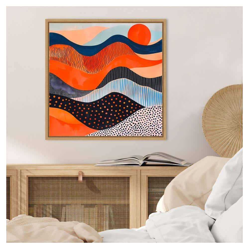 Abyss Abstract Orange and Blue Canvas Print with Maple Frame