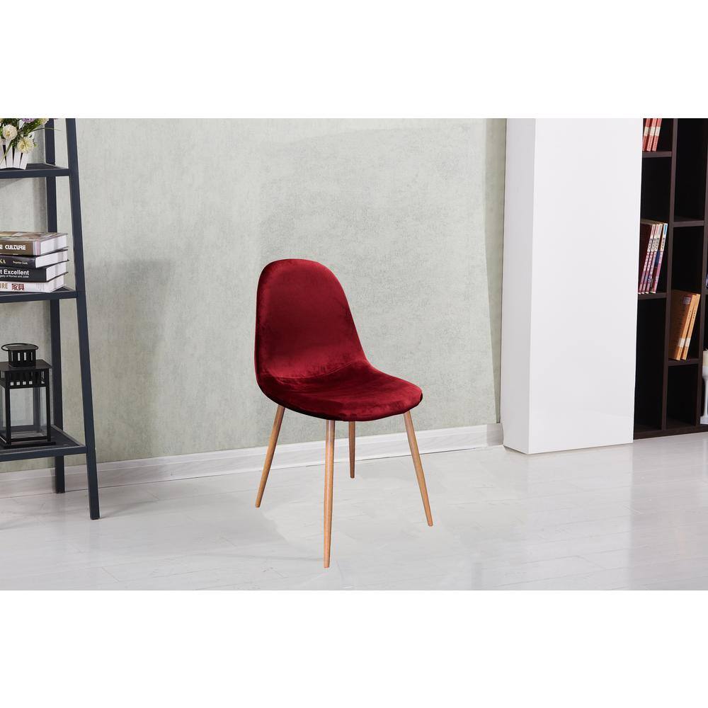 Bordeaux Velvet Upholstered Dining Side Chair Set with Wood Legs