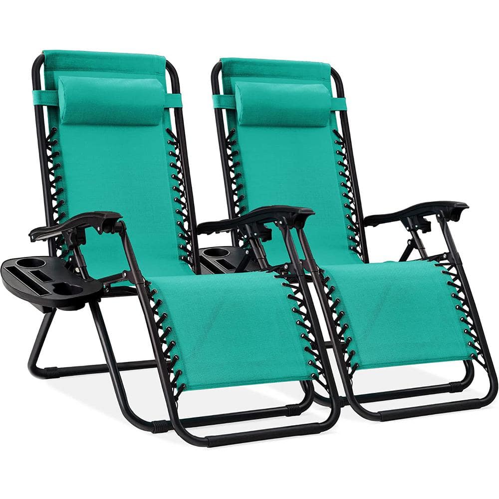 Set of 2 Adjustable Steel Mesh Zero Gravity Lounge Chair Reclinerswith Pill