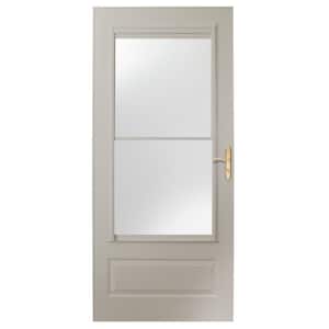 36 in. x 80 in. 400 Series Sandtone Universal Self-Storing Aluminum Storm Door with Brass Hardware