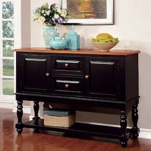 Stanley Black and Antique Oak Solid Wood 52.25 in. Buffet Server with Multiple Drawers