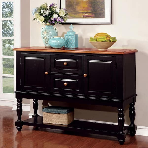 Furniture of America Stanley Black and Antique Oak Solid Wood 52.25 in. Buffet Server with Multiple Drawers