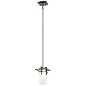 Caterham 1-Light Olde Bronze Outdoor Porch Hanging Pendant Light with Satin Etched Cased Opal Glass (1-Pack)