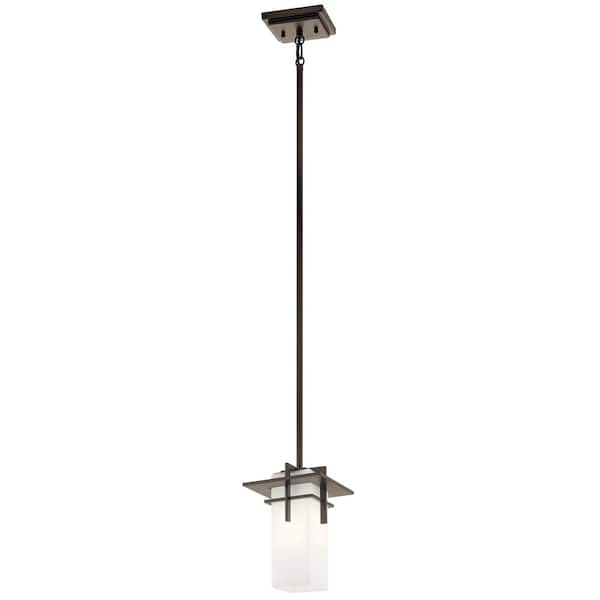 KICHLER Caterham 1-Light Olde Bronze Outdoor Porch Hanging Pendant Light with Satin Etched Cased Opal Glass (1-Pack)