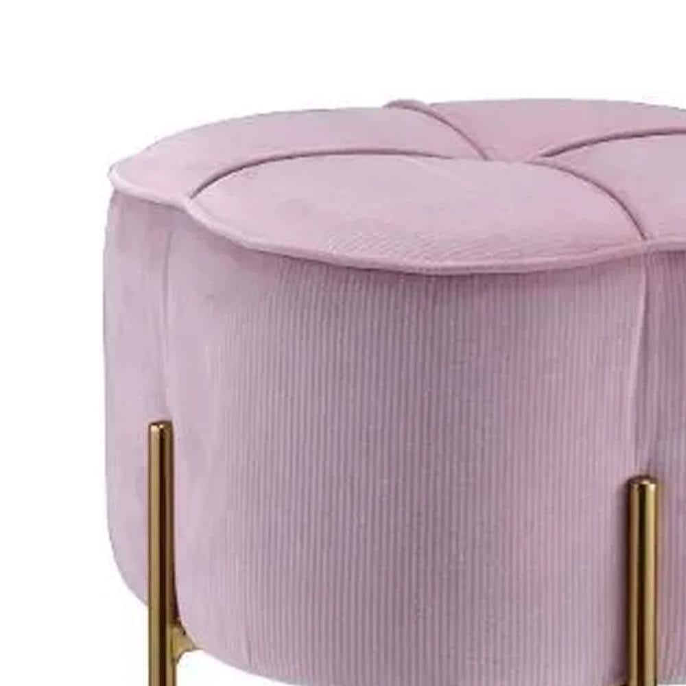 19'' Blush Pink Velvet Round Ottoman with Gold Metal Legs