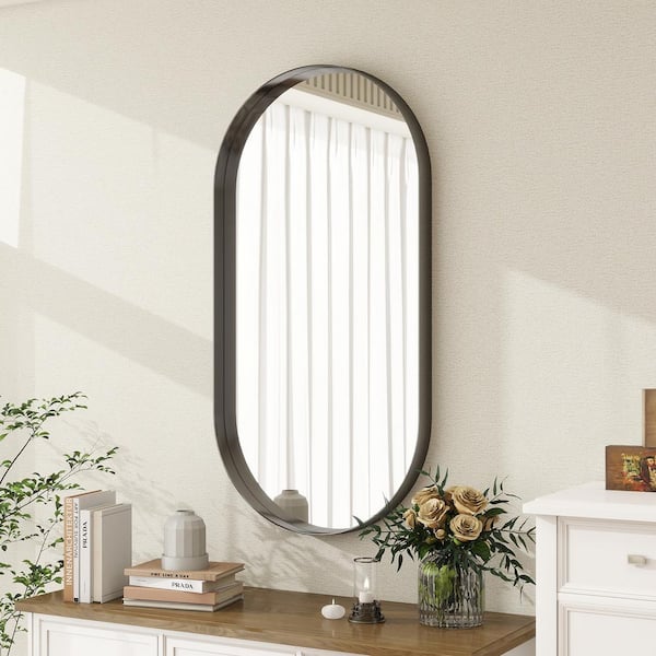 GLSLAND 22 in. W x 38 in. H Oval Black Metal Deep Framed Wall Bathroom Vanity Mirror