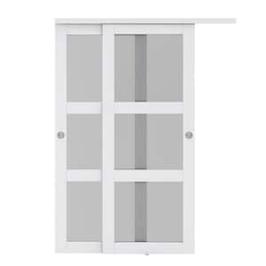 60 in. x 80 in. 3-Lite Frosted Tempered Glass Sliding Double Bypass Closet Doors with Installation Hardware Kit