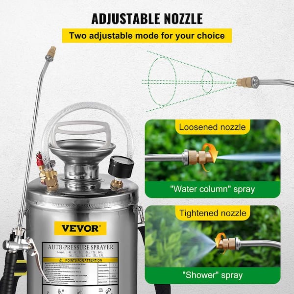 VEVOR 12L Stainless Steel Sprayer w/3' Hose for Pesticide Clean and  Sanitizing