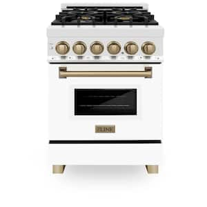 Autograph Edition 24 in. 4 Burner Dual Fuel Range in Stainless Steel, White Matte and Champagne Bronze