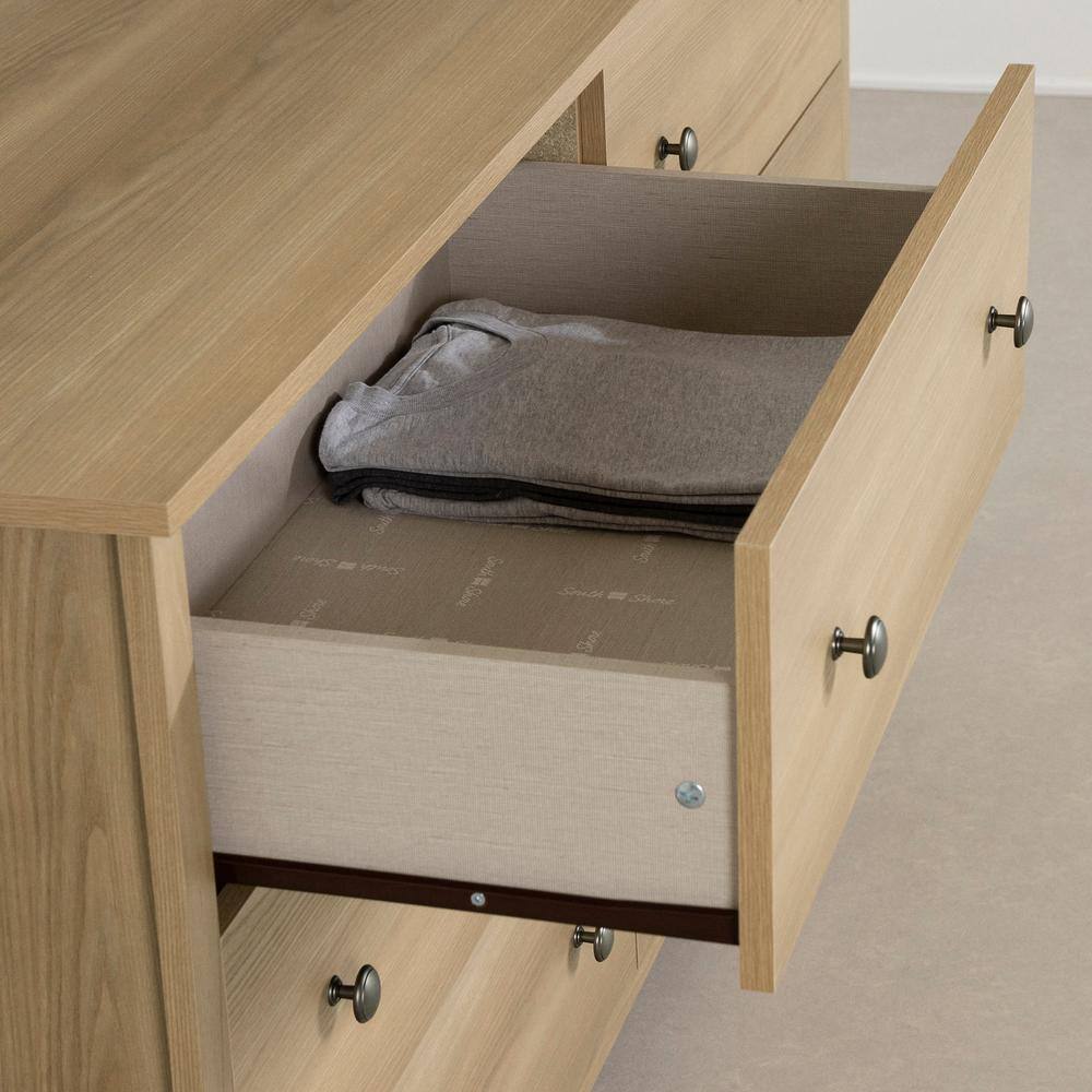 Natural Ash 6-Drawer Double Dresser with Metal Knobs