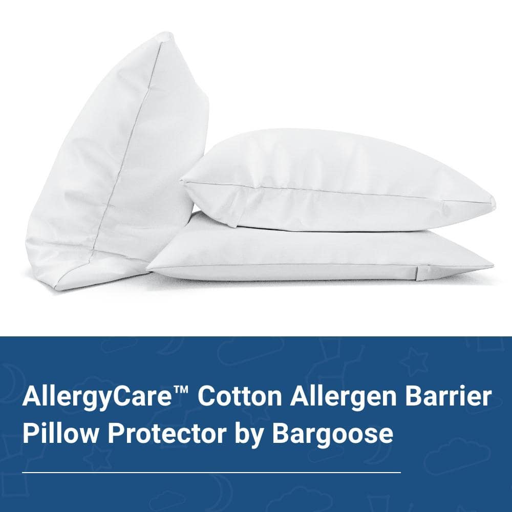 White Cotton and Polyester Hypoallergenic Pillow Protector, Standard/Queen