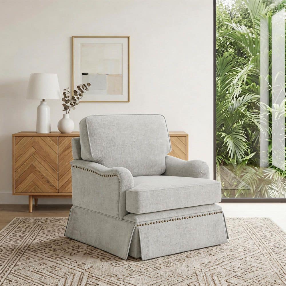 Ash Gray Chenille 360° Swivel Modern Upholstered Accent Arm Chair With Metal Base(Set of 1) price history on PriceWatchPro