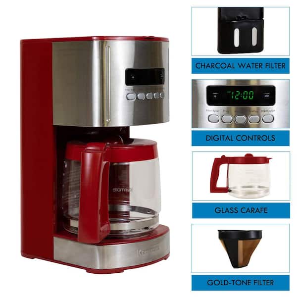 KENMORE Programmable 12-Cup Red/Stainless Steel Drip Coffee Maker