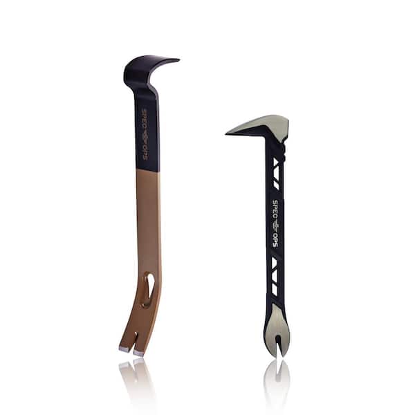 SPEC OPS 10 in. Cats Paw and 15 in. Flat Pry Bar Crowbar Hand Tool Set, Teardrop Nail Pullers, High-Carbon Steel