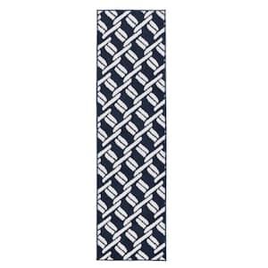 Baize Chain Navy and White 2 ft. 2 in. x 6 ft. Tufted Runner Rug