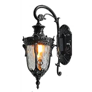 1-Light Black Retro Outdoor/Indoor Waterproof Lantern Wall Sconce with Glass Shade for Park Garden
