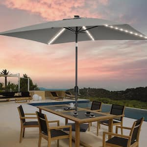 6 ft. x 9 ft. LED Rectangular Patio Market Umbrella with UPF50+, Tilt Function and Wind-Resistant Design in Gray