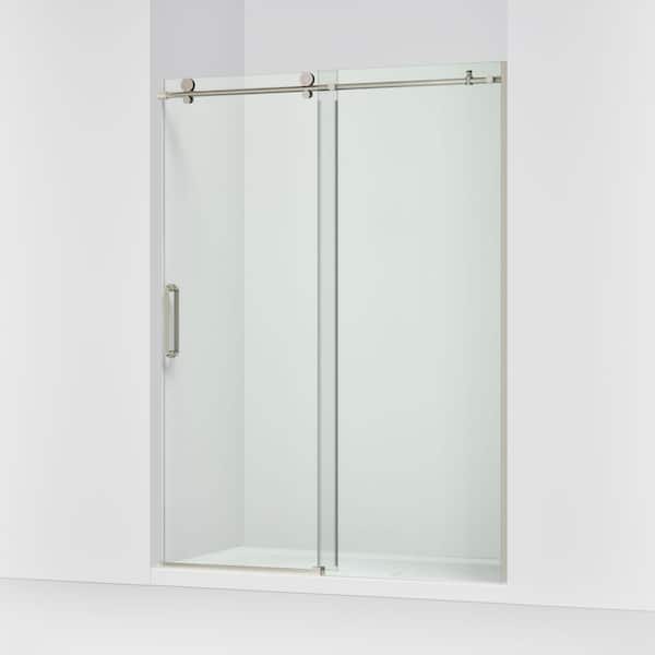 Cursiva 56-60 in. W x 78 in. H Sliding Frameless Shower Door in Anodized Brushed Nickel with 5/16 in. Thick Clear Glass