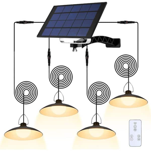 4 Heads Pendant Solar Shed Light IP65 Waterproof with Remote Control for Indoor Outdoor Use