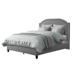 Florence Grey Fabric Full Bed Frame with Arched Headboard and Nailhead Trim Accents
