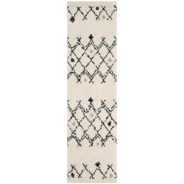 Berber Shag 2 x 10 Ivory/Dark Gray Tribal Runner Rug
