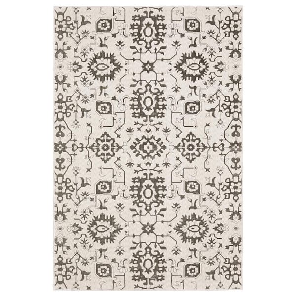 AVERLEY HOME Imperial Ivory/Gray 10 ft. x 13 ft. Borderless Oriental Floral Old World-Inspired Polyester Indoor Area Rug