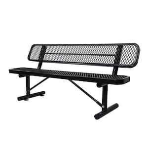 72.4 in. Metal Outdoor Bench with Backrest in Black